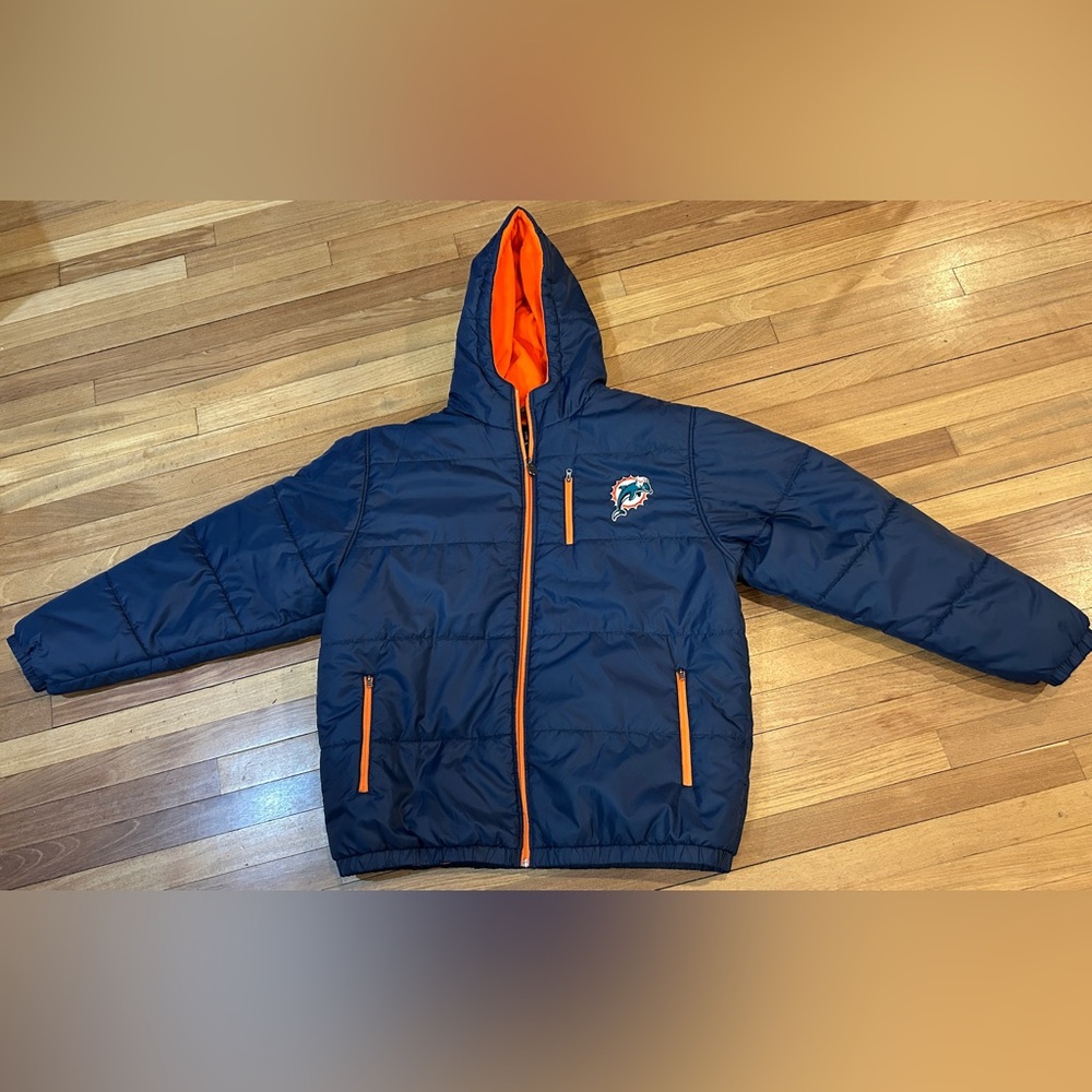 NFL Proline Men's Miami Dolphins Puffer Jacket XL NAVY Blue, Embroidery P5